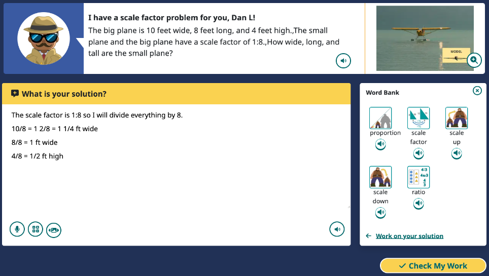 a screenshot of the Math Problem Solver activity